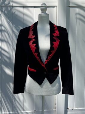 Michael Hoban Black Velvet Blazer with Red Trim